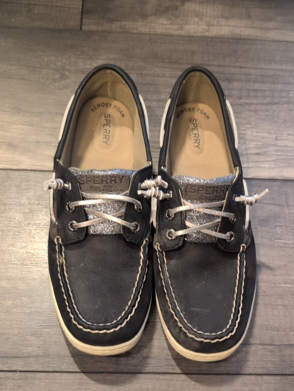 Sperry Womens Black Shoes with Silver Glitter Accents - Picture 1 of 5